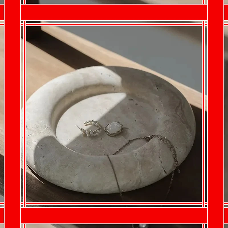 

Retro Natural Marble Tray Decoration Main Dining Plate Storage Plate Storage Shelf Living Room Porch Desktop Home Decoration