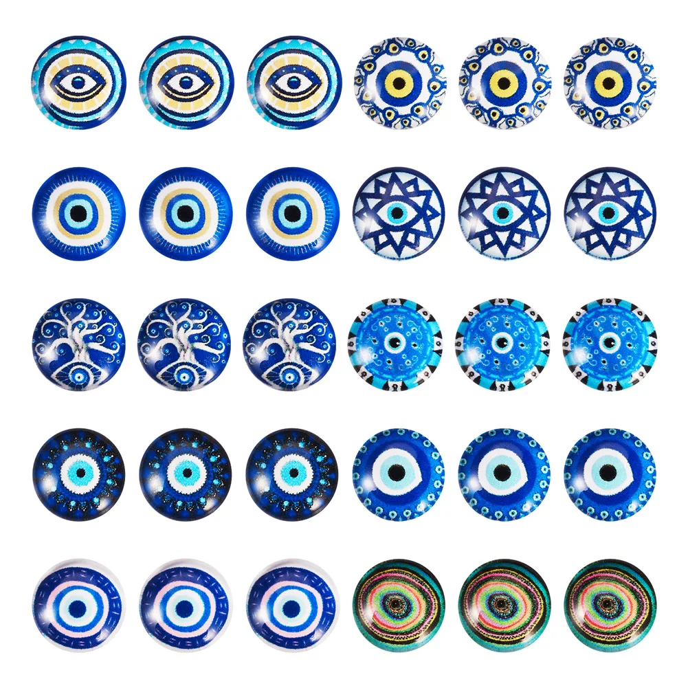 

60Pcs Glass Cabochons Half Round Blue Evil Eye Cabochons Pupil Eye Cameo Glass Cabochons DIY Jewelry Accessories