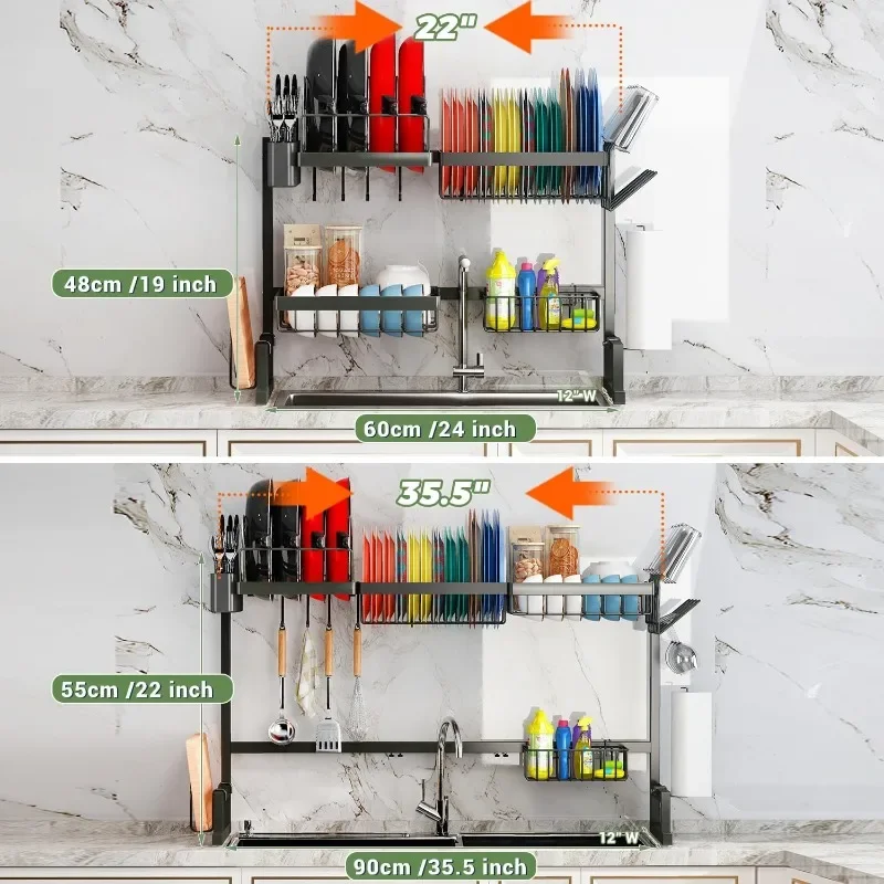 Dish Drain Rack Above Sink (expandable Size) Snap-on Design for Easy Installation of Large Kitchen Dish Drain Rack