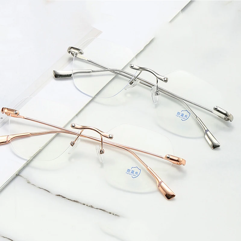 

2024 New Rimless Glasses Anti-blue Light For Women Fashion Designer Oval Men Office Computer Glasses Trendy Metal Frames Eyewear