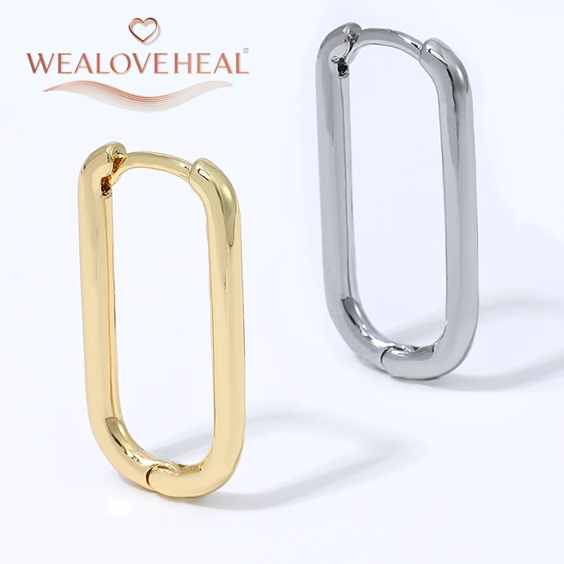 18K vergoldete Messing-Quadrat-Huggie-Ohrringe für Frauen, abgerundeter rechteckiger dünner Ring, minimalistischer geometrischer zarter Schmuck als Geschenk – Detail 16