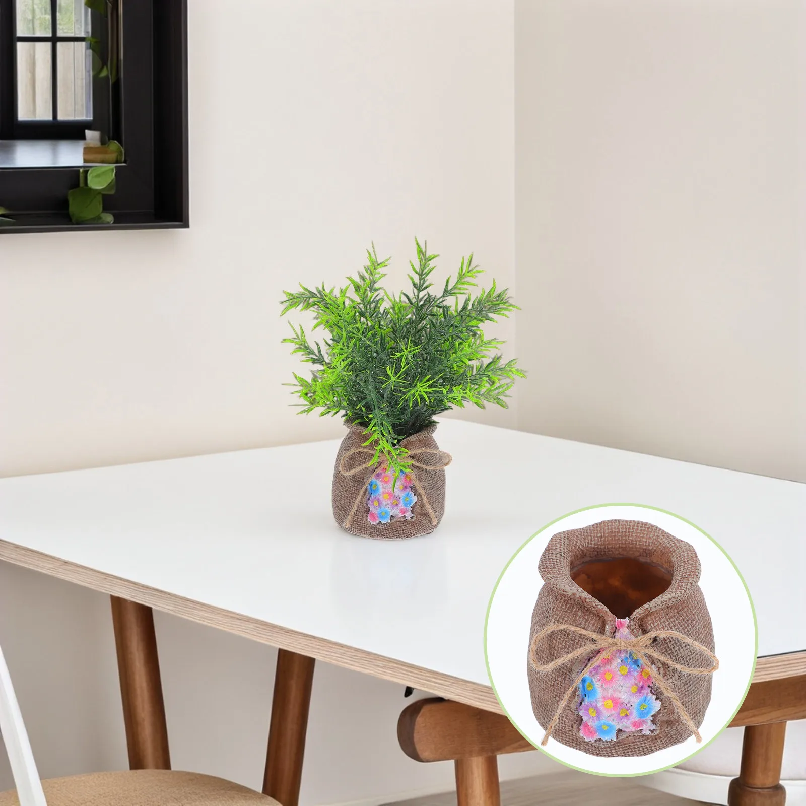 

Burlap Bag-Shaped Resin Planter Pot Creative Succulent Flowerpot Decorative Small Plant Pot for Indoor Home Office Garden