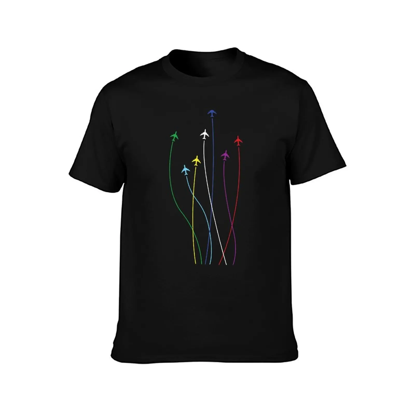 Rainbow airplanes flying on eachother T-Shirt Summer Casual Cotton Tee Oversized Streetwear Tops Vintage Graphic Print