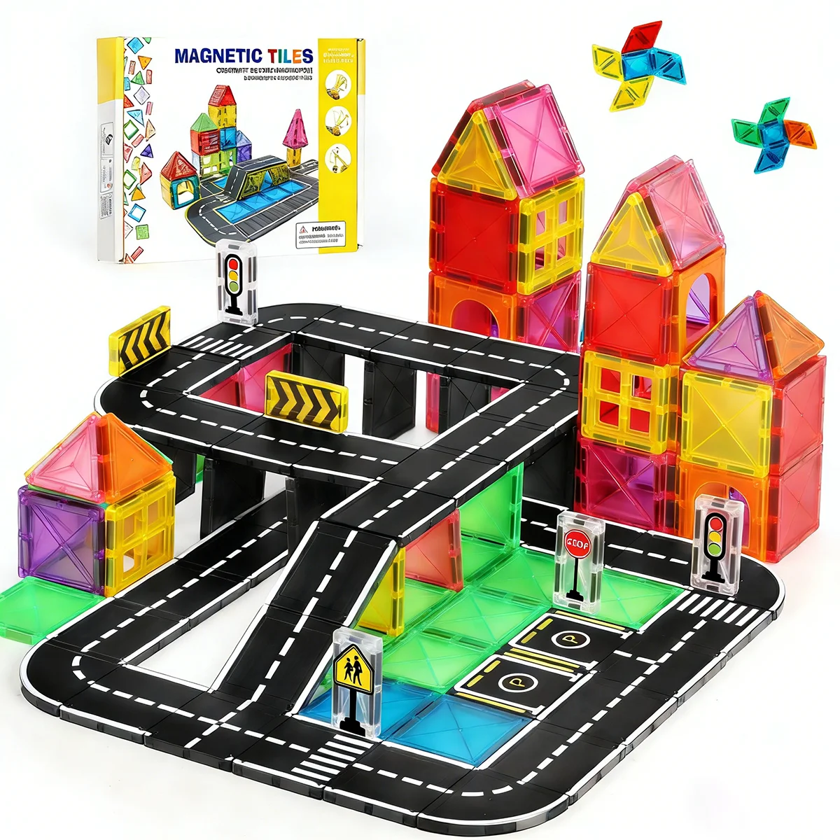 

Small Size Children's Magnetic Tile Toys, City Traffic Track Construction Pieces, Birthday and Easter Gifts for Boys and Girls