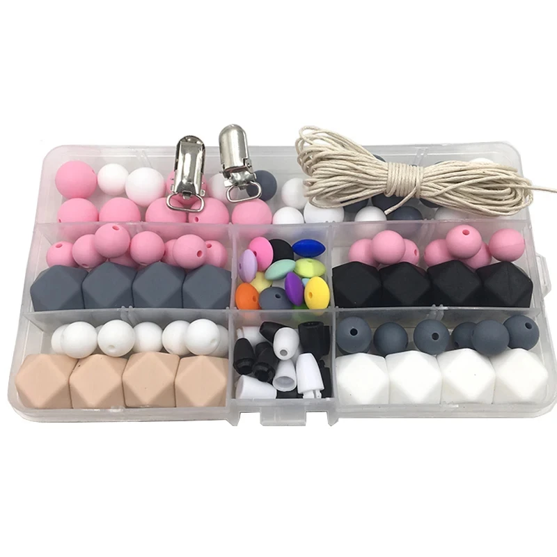 ABCPICK DIY Crafts Set Pacifier Clips Toy Safe And Natural Silicone Beads Necklace Pendants Jewelry Making Handmade Accessories