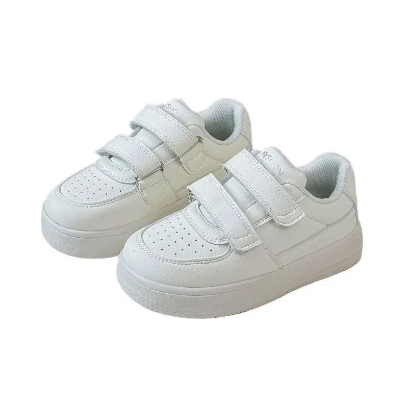 Spring Children Boys Girls Microfiber Leather Flat Comfortable Black White Casual Sneakers Kids Toddler Tennis Skateboard Shoes