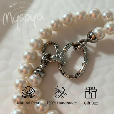 

MYSOYA 7-8 мм белое пресноводное минималистское жемчужное ожерелье с подарочной коробкой, индивидуальный подарок, идеально подходящий для свадьбы, дня рождения, Рождества