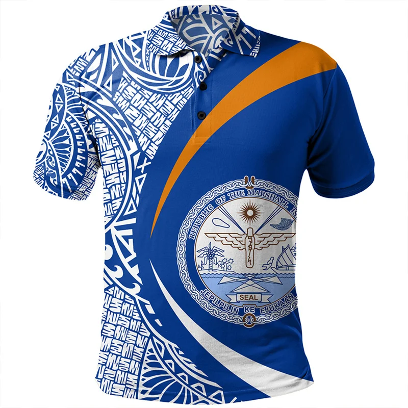 3D The Republic-of Marshall Islands IndependenceDay Printing Polo Shirt Marshall Islands Flag Graphic Polo Shirts Mens Clothing