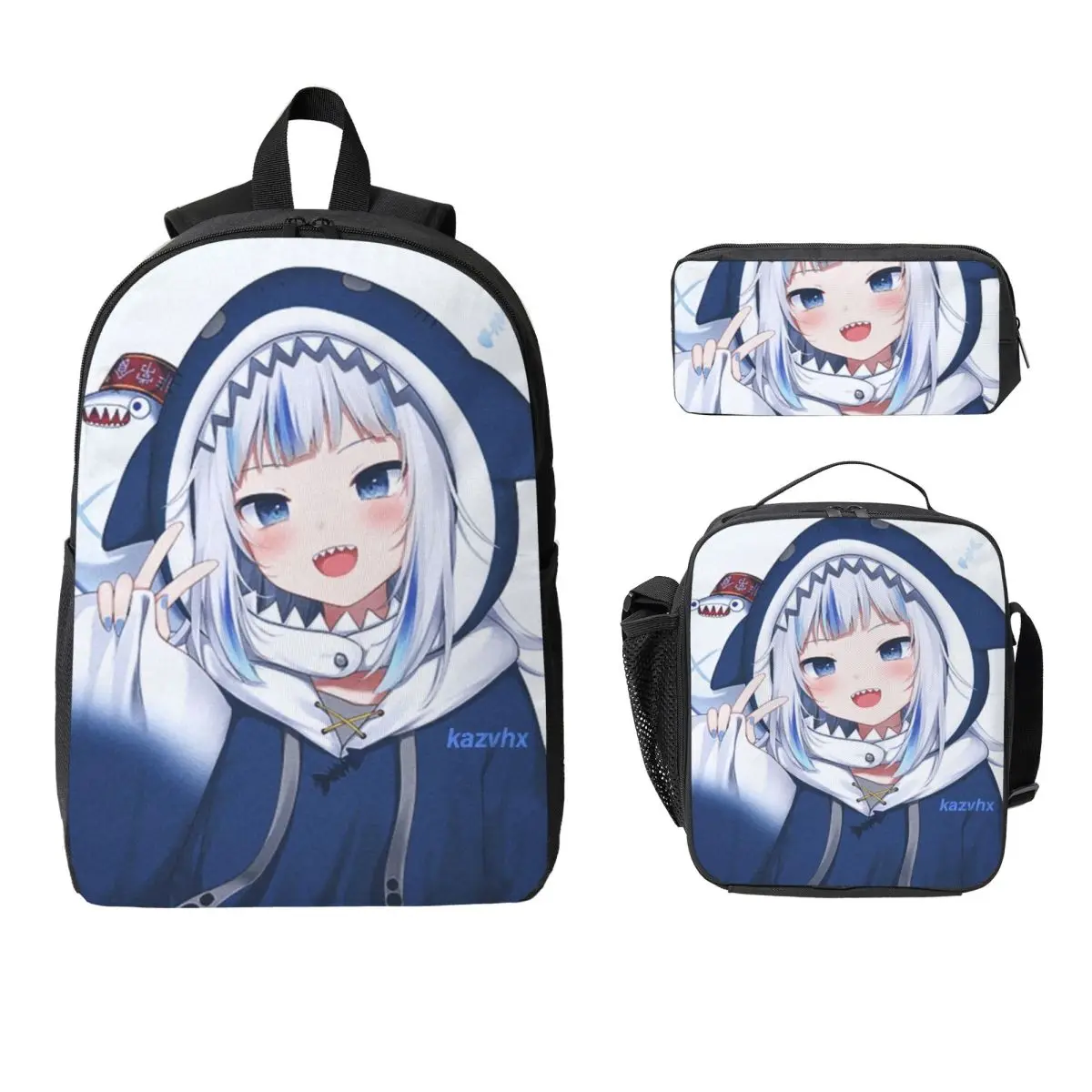 

Gawr Gura Backpack Student Boys Girls BookBag School Bag Laptop Shoulder Bags 3ps Insulated Lunch Bag Pencil Case