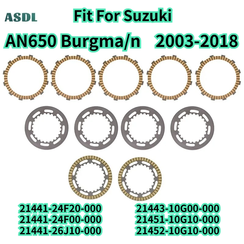 

21441-24F20 For Suzuki AN650 Burgm/n AN 650 2003-2018 Motorcycle Engine Clutch Plate Steel Plate Friction Plate Kit 21443-10G00