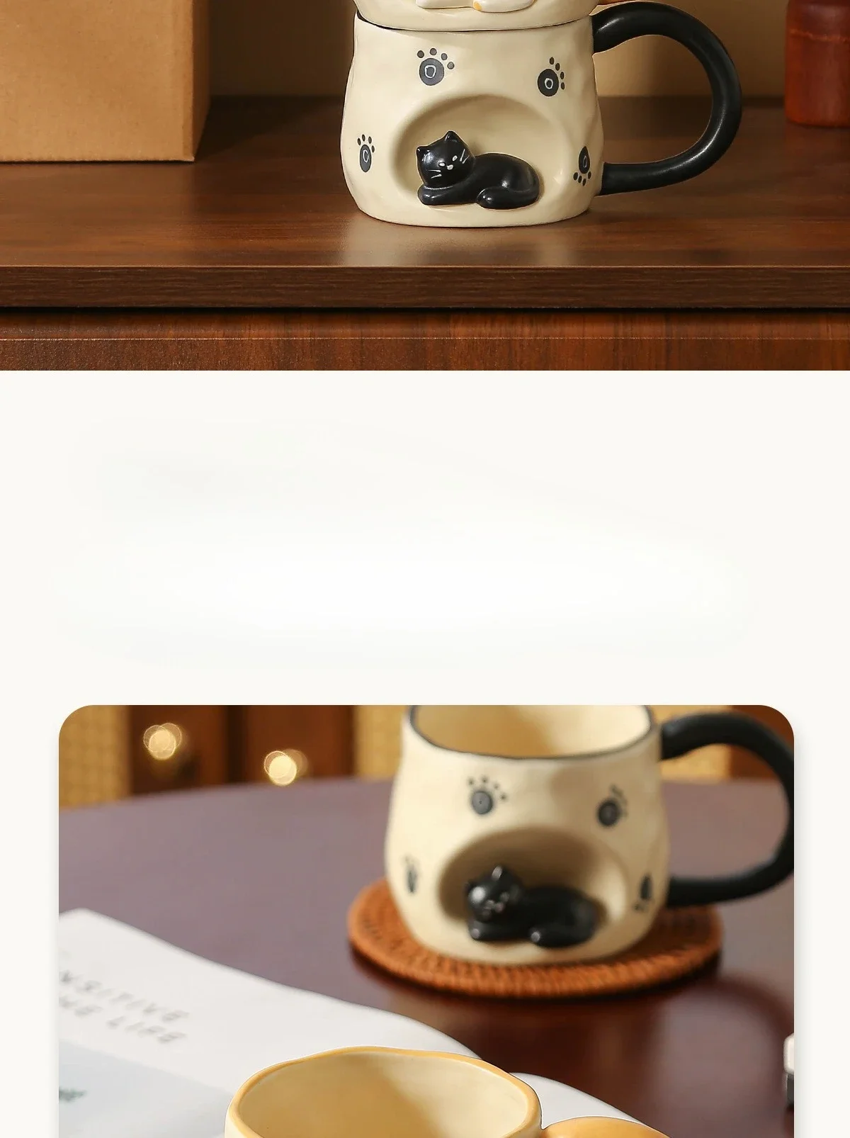 3D Three-dimensional Cat Ceramic Mug, Ins-style High-looking Afternoon Tea Cup for Girls, 350ml Household Children's Milk Cup
