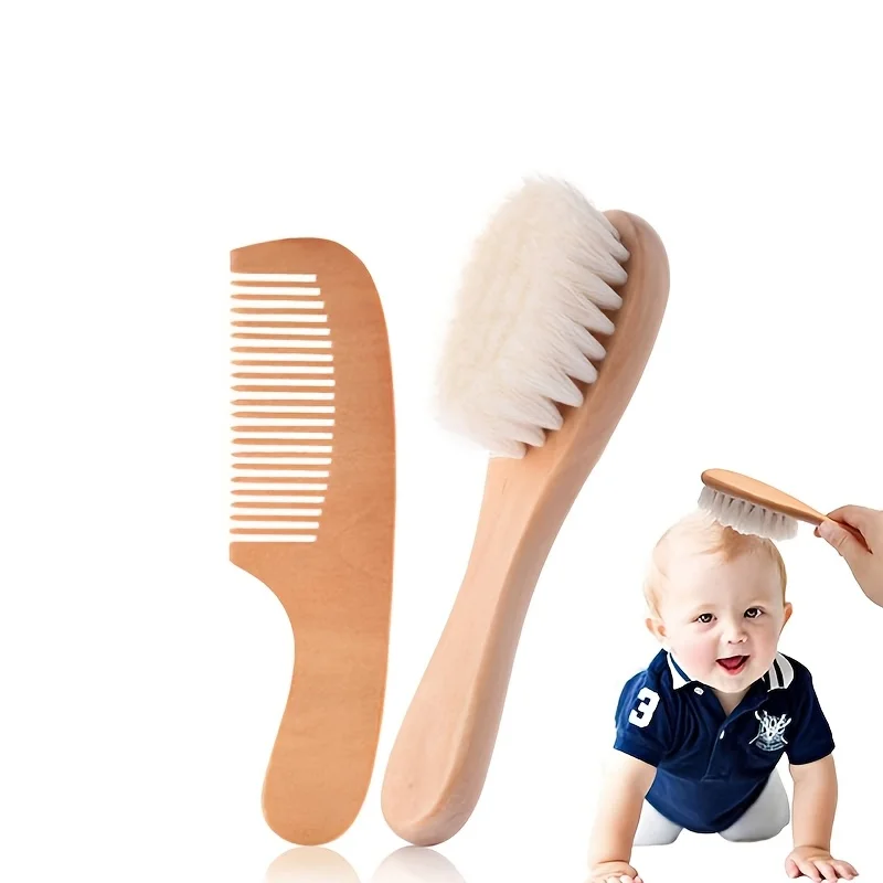 

2-piece baby combing set - baby care kit with a comb made of beech wood and soft bristles. For cleaning and daily care.