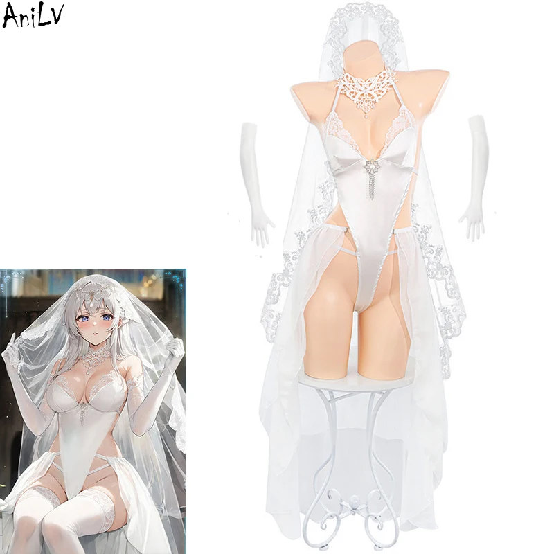 

AniLV Anime Girl Bride Wedding Dress Lace Veil Clothes Women Bodysuit Outfits Cosplay Costumes