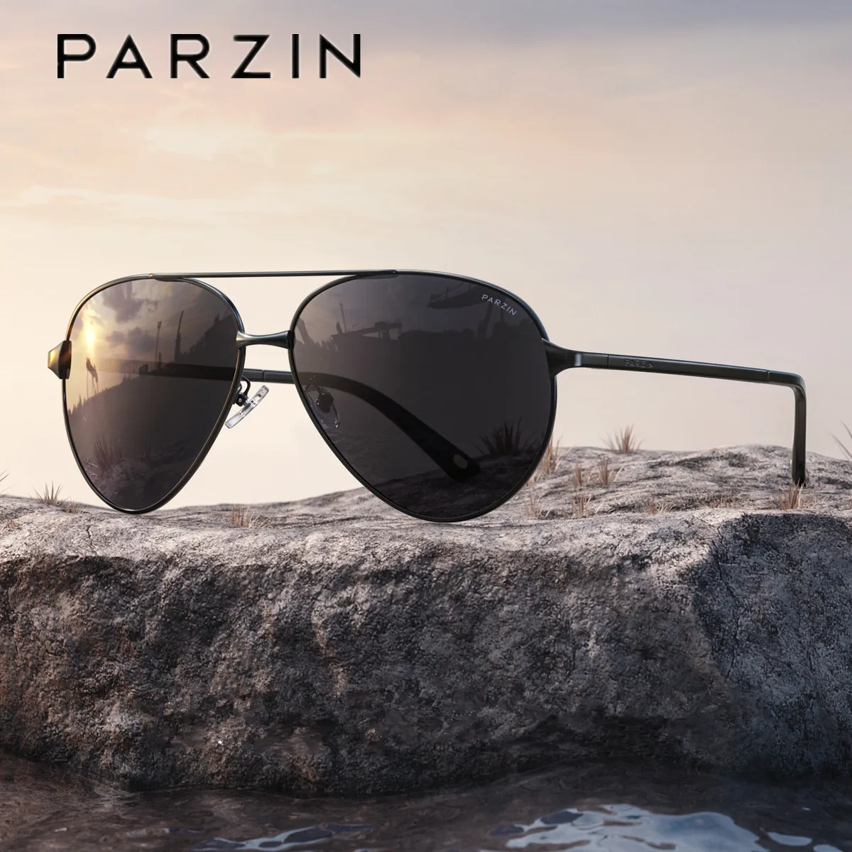 PARZIN Classic Aviation Men Sunglasses Brand Design Alloy Frame Pilot  Polarized Sun Glasses For Driving Male Black UV400