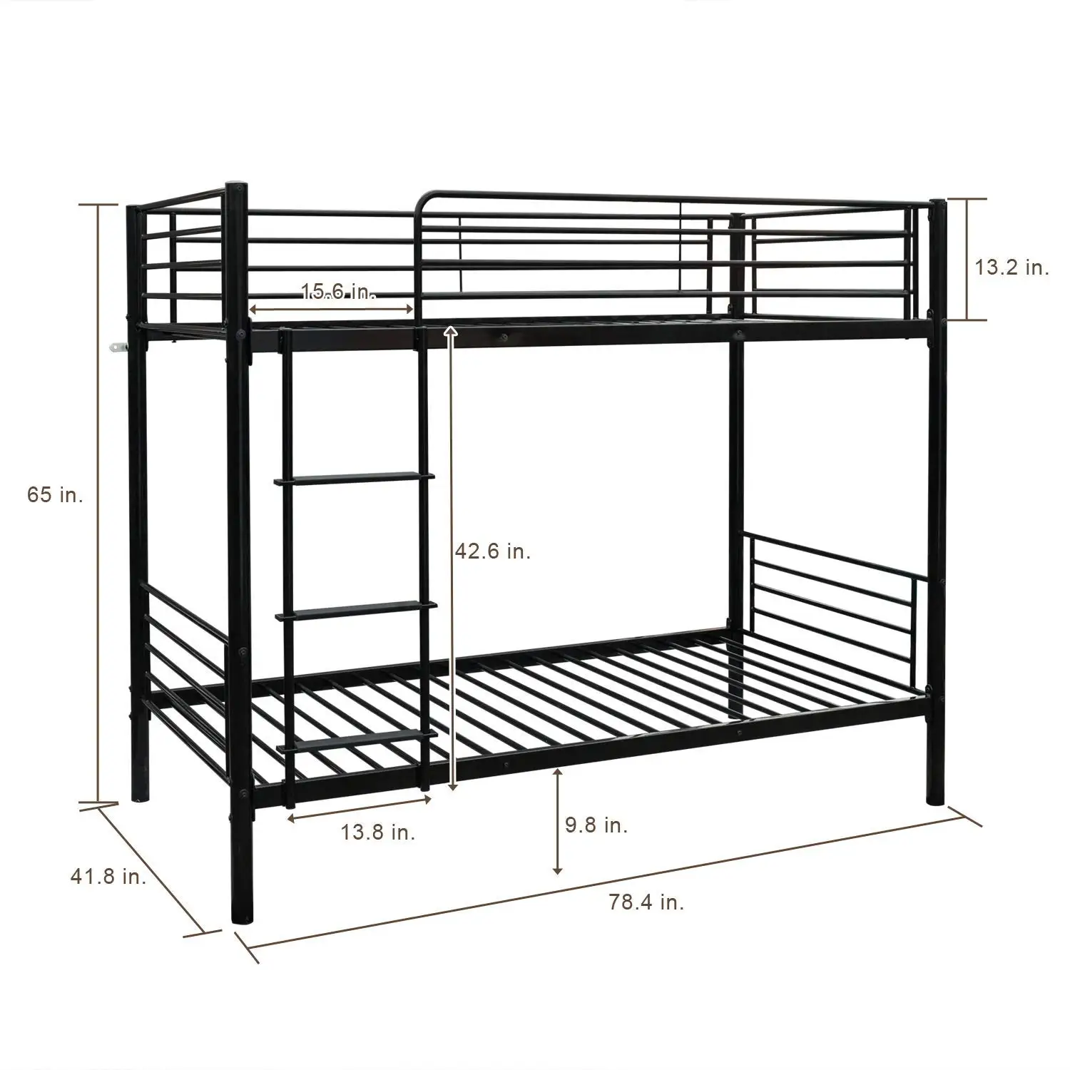 Metal Bunk Bed Twin Over Twin Bed Frame with Safety Guard Rails & Flat Ladder for Kids Teens, Black, Customized