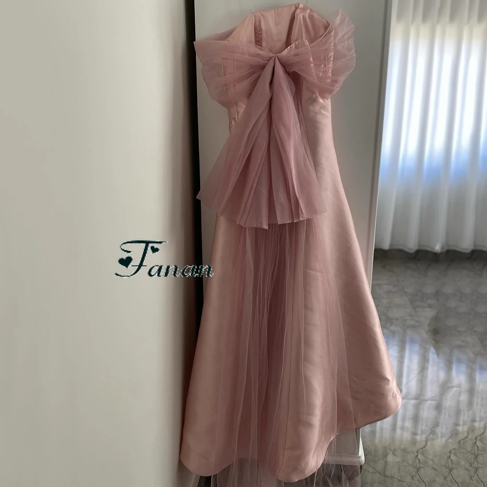 Dostosowana różowa satynowa suknia wieczorowa bez ramiączek bez pleców bez rękawów sukienka imprezowa z kryształkami do kostek suknia balowa