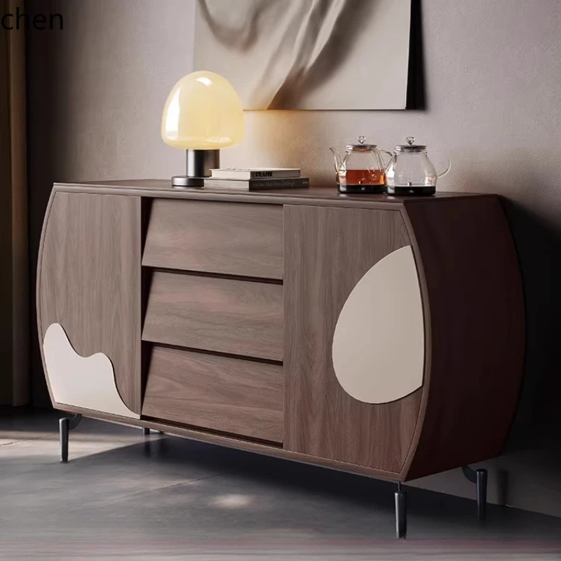 

HTT medieval style solid wood dining side cabinet new Chinese style retro integrated wall storage tea cabinet