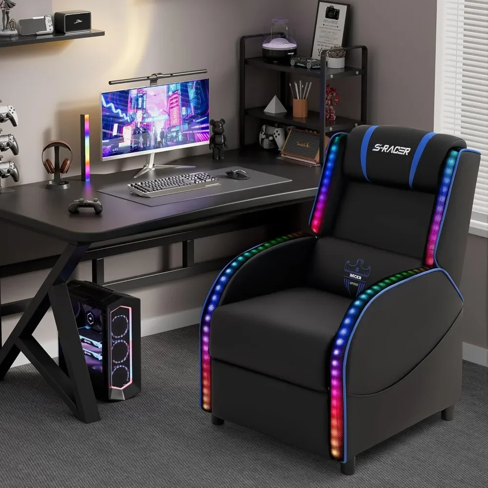 LED Gaming Massage Recliner Chair Racing Style Single Living Room Sofa Comfortable Ergonomic Home Theater Seating