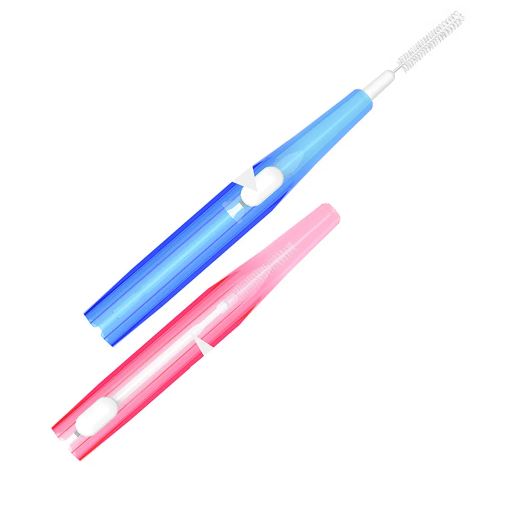 Limpiador de cepillos de dientes, herramienta de cuidado bucal, limpiadores interdentales azules retráctiles, palillo de dientes