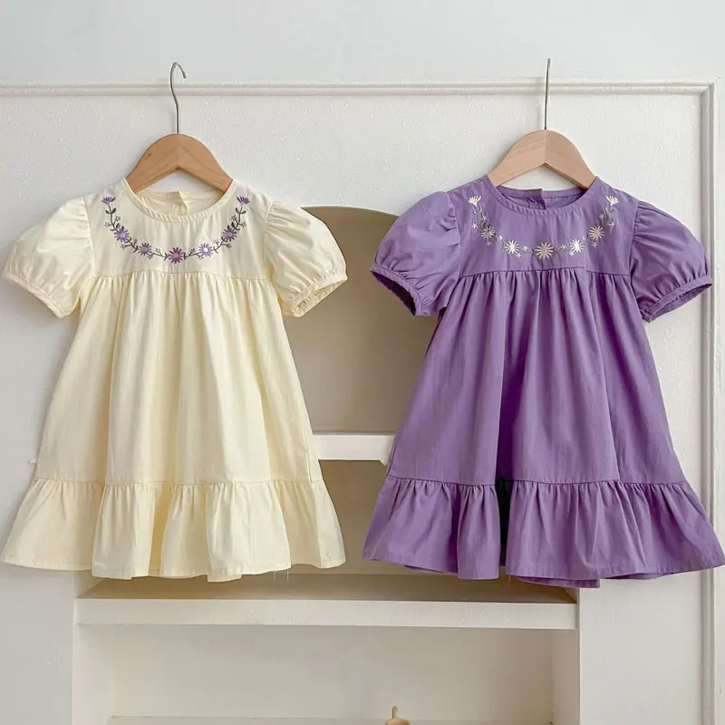 

Girls Dress Summer Dresses for Kids Embroidery Flower Short Sleeve Children Princess Costume Cotton Party Clothes 1-6T