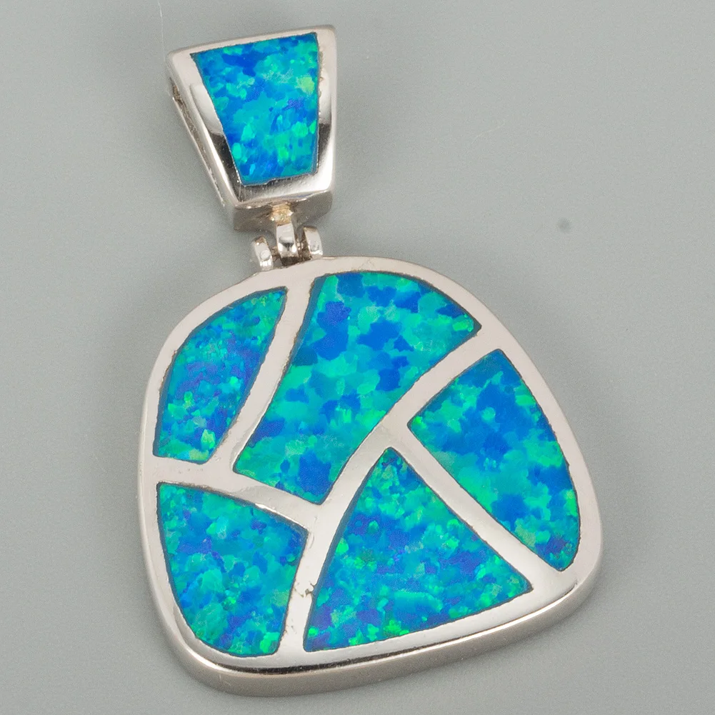 KONGMOON Irregular Shape Ocean Blue Fire Opal Jewelry for Women Pendant for Necklace image 6