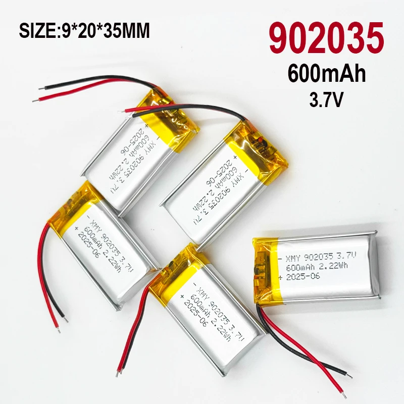 902035 3.7V 600mAh 1-15pcs Lithium Polymer LiPo Rechargeable Battery Replace cells For Mp3 DIY PAD DVD E-book bluetooth headset