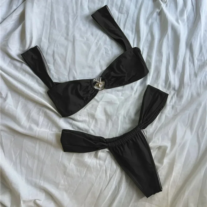 Bikini push up costume da bagno donna decorazione stella marina bikini sexy set costume da bagno brasiliano 2025 nuovo costume da bagno solido diviso 2 pezzi