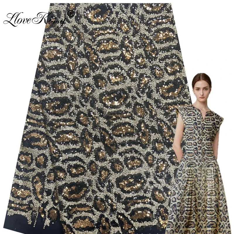 

Hot Selling Mesh Embroidery Leopard Print 3MM Sequin Fabric Fashion Skirt Evening Dress Jacket Classic Fabric Width 125CM
