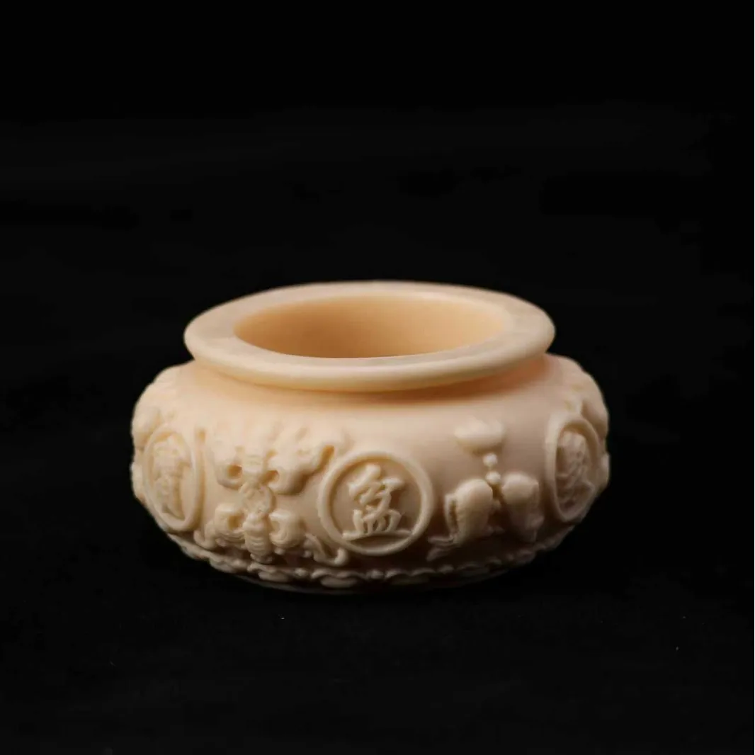 

Ivory nut carving treasure bowl 7.8*4.5cm home living room office desktop decorative craft ornament