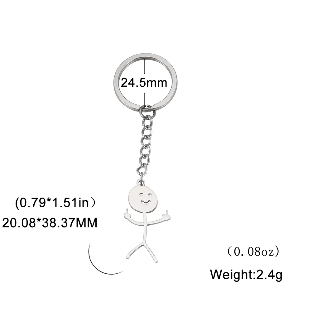 Dreamtimes Funny Fuxk You Middle Finger Stickman Keychain School Bag Car Key Ring Trinket Gift Man Woman Stainless Steel Jewelry