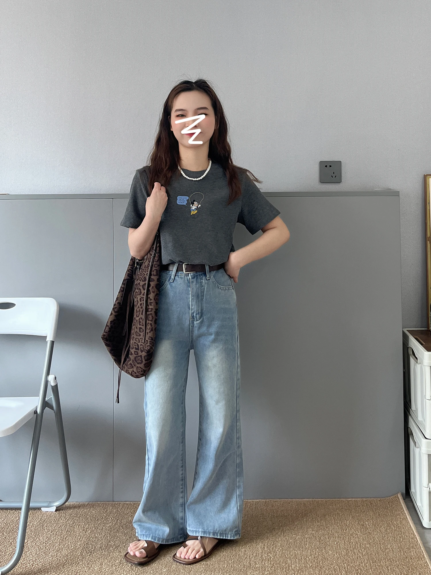 

Джинсы Sumui50 с высокой талией, прямые, женские, весна-лето, для высоких, стройнящие, микро-клеш, из денима, средней эластичности, полиэстер