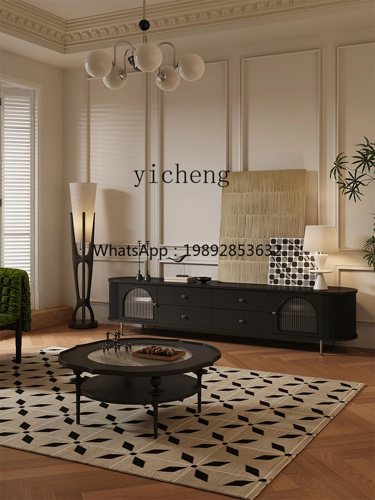 خزانة تلفزيون كلاسيكية بسيطة وحديثة وخفيفة وطلاء فاخر وخزانة أرضية من الخشب الصلب وغرفة معيشة على طراز كريمي أحمر شبكي