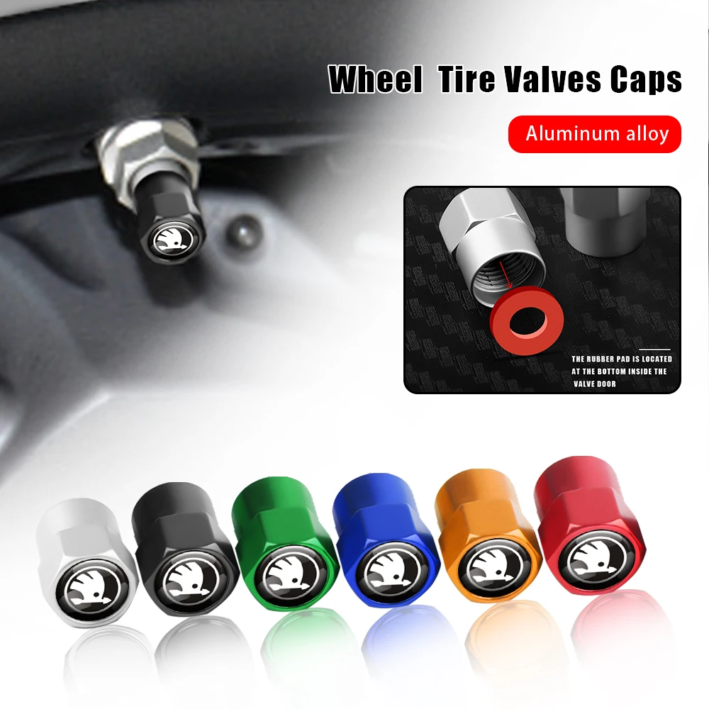 4pcs Car Wheel Tire Valve Stem Caps Cover Auto Accessories For Skoda Yeti Fabia Octavia 3 2 a5 a7 Kodiaq Karoq Rapid Superb 2 3