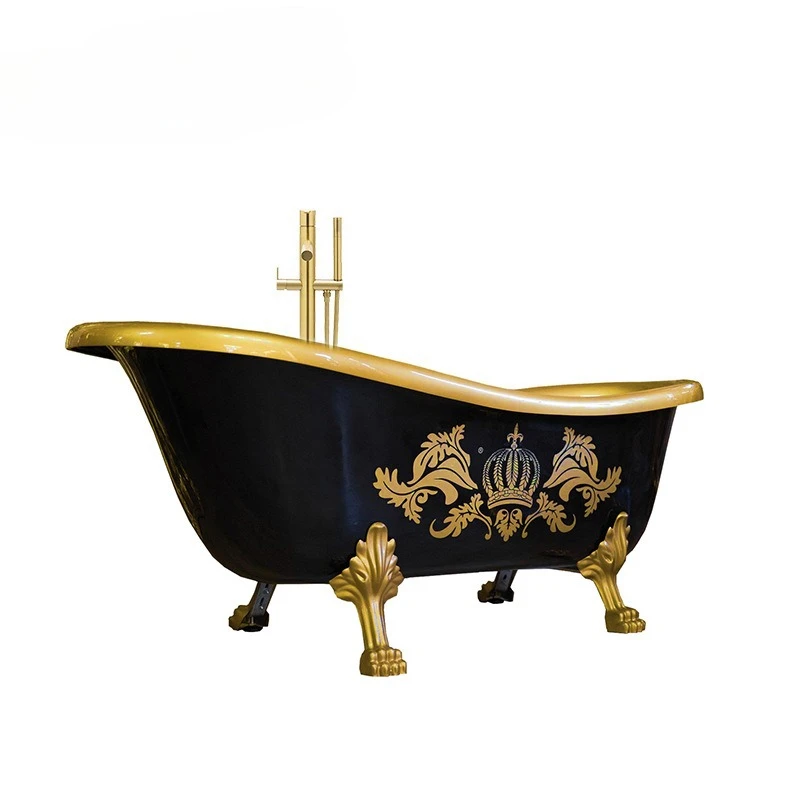 Black Bathtub Detached Bathtub with Faucet Villa Apartment Bathtub Deep Soaking Pool