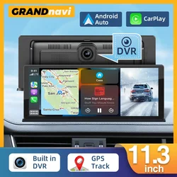 11.3 inch Car DVR 4K Camera Wireless Carplay Android Auto Touch Screen Dash Cam Dual Len Video Recorder GPS Navigation Dashboard