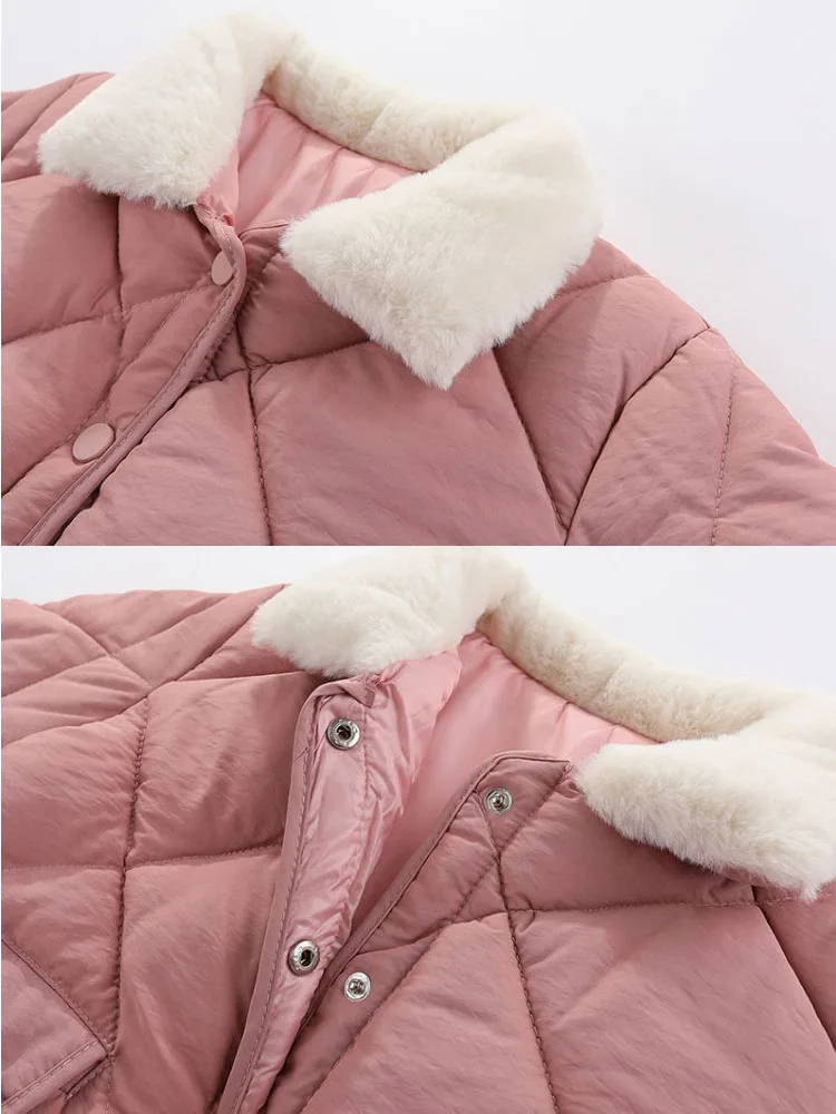 Girl Baby Thick Cotton Jacket Rabbit Fur Collar Coat Short Quilted Jacket Boy Warm Outerwear Kids Winter Outdoors Casual Clothes