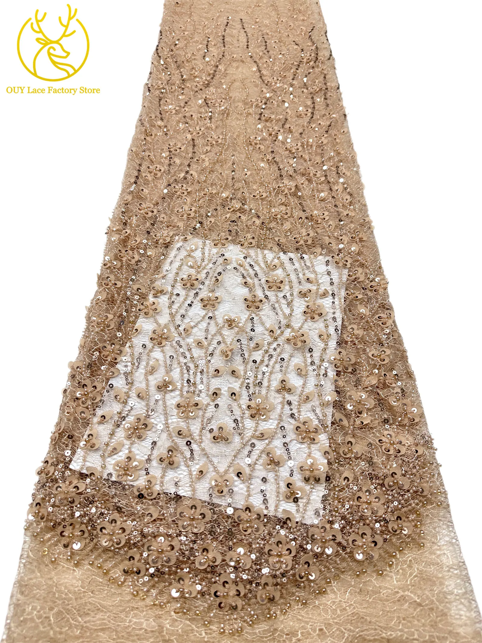 Olivgrüner afrikanischer Brautkleid-Spitzenstoff 2026, hochwertige nigerianische Pailletten-Stickerei-Spitze für Brautkleider und Partykleider zum Nähen – Detail 16