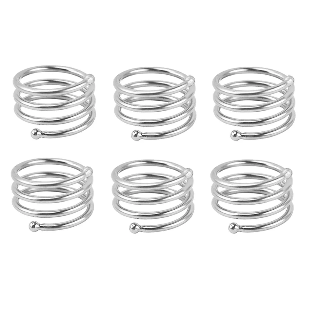 

6pcs Gold/Silver Spring Shape Napkin Ring Double Beads Reusable Serviette Ring Metal Table Napkin Holder Restaurant