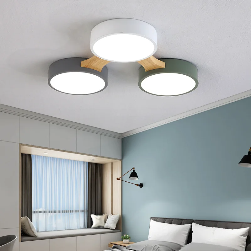 Nordic modern style macaron living room wrought iron ceiling lamp bedroom round children\'s room color led lamps