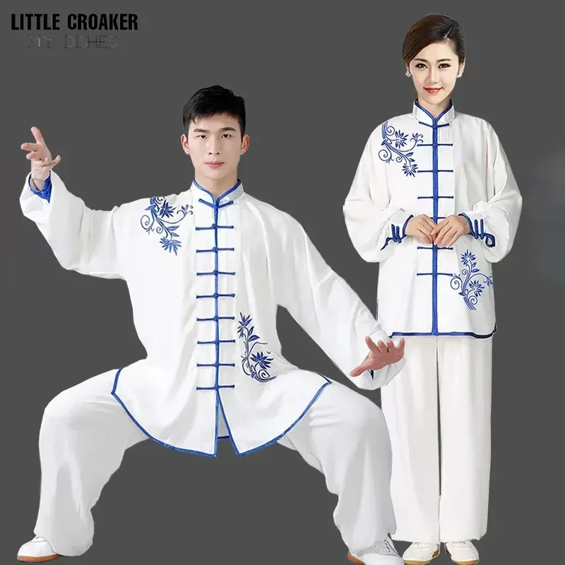Tai Chi Clothing Chinese Kung Fu Uniform Adults Long Sleeve Embroidery Chinese Morning Exercise Costumes for Men and Women