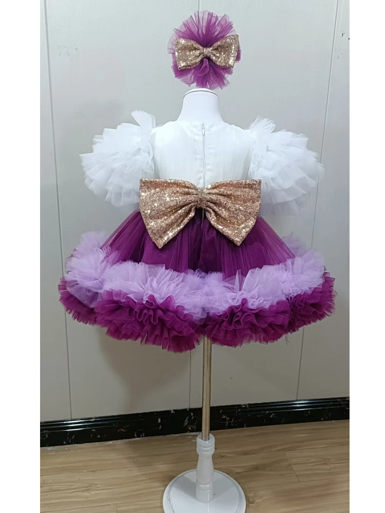 Party Dress Girl Elegant Purple Children's Dress Female Baby Princess Dress Birthday Pageant Dress Western Style Dress