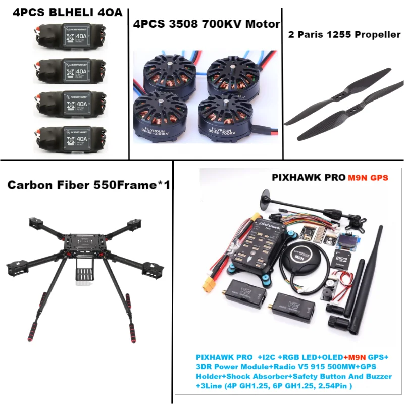 Angeltoy F550 NOVO PIXHAWK PRO controlador de vôo de 32 bits piloto automático M8N/M9N/M10 GPSfibra de carbono quadcopter 40A ESC 3508 700KV Motor