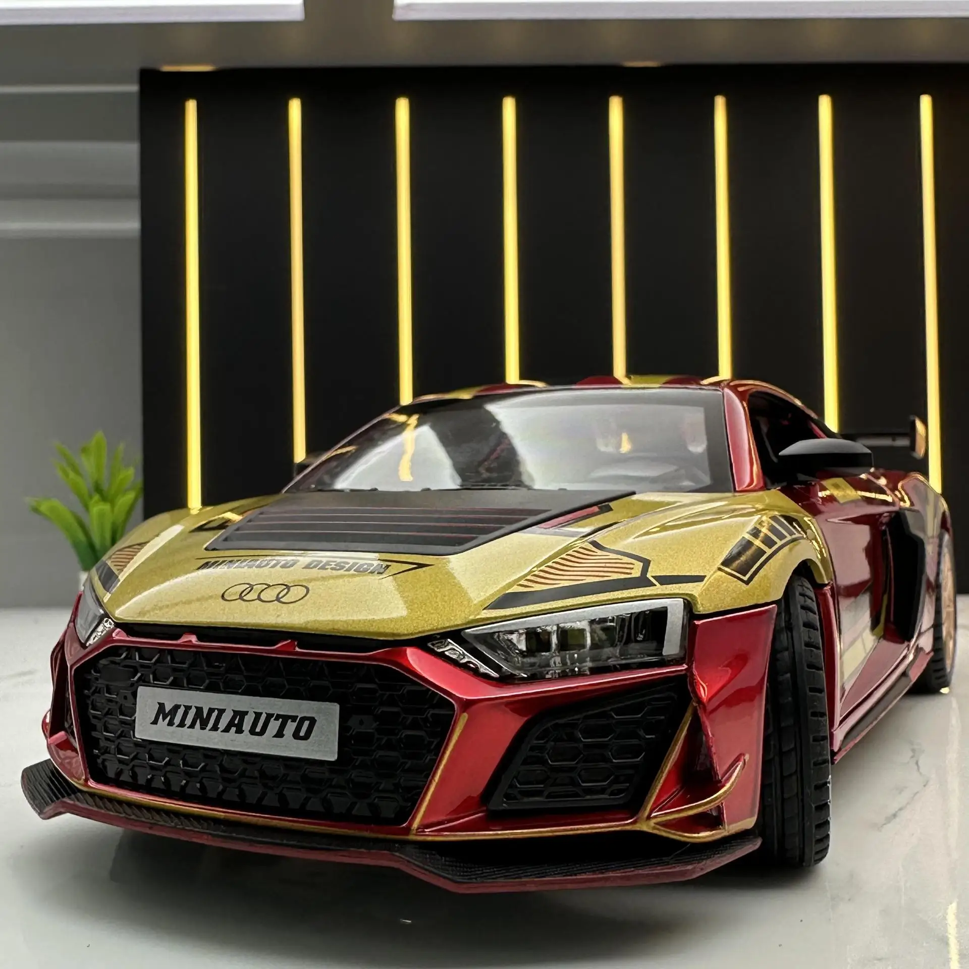 

Diecast1:24 R8 Racing Car Model Simulation Sound And Light Pull Back Toy Car Boys Collection Decoration Gift