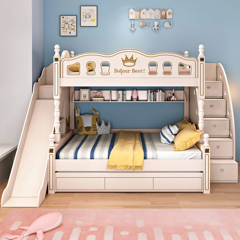 bunk solid wood American mother-child beds, boys' bunk beds, multifunctional bunk