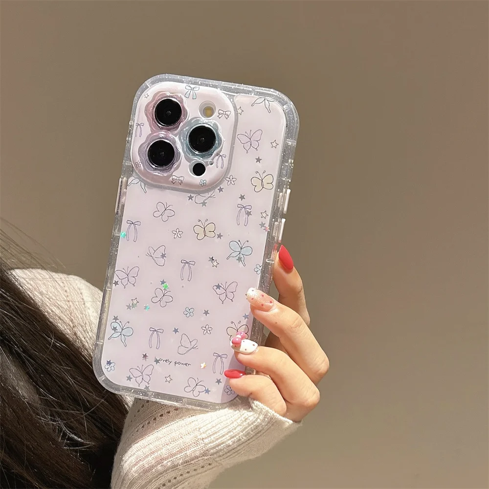 

Korean INS bow flower phone case for iPhone 13 14 15 16 Pro Max Fundas Lovely Anti-fall Cover Luxury Stylish shockproof cover