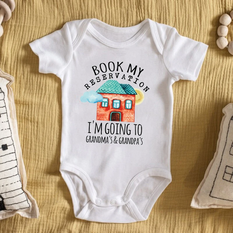 Book My Reservation I'm Going To Grandma's & Grandpa's Printed Infant Bodysuit Baby Girl Boy Clothes Cotton Toddler Rompers