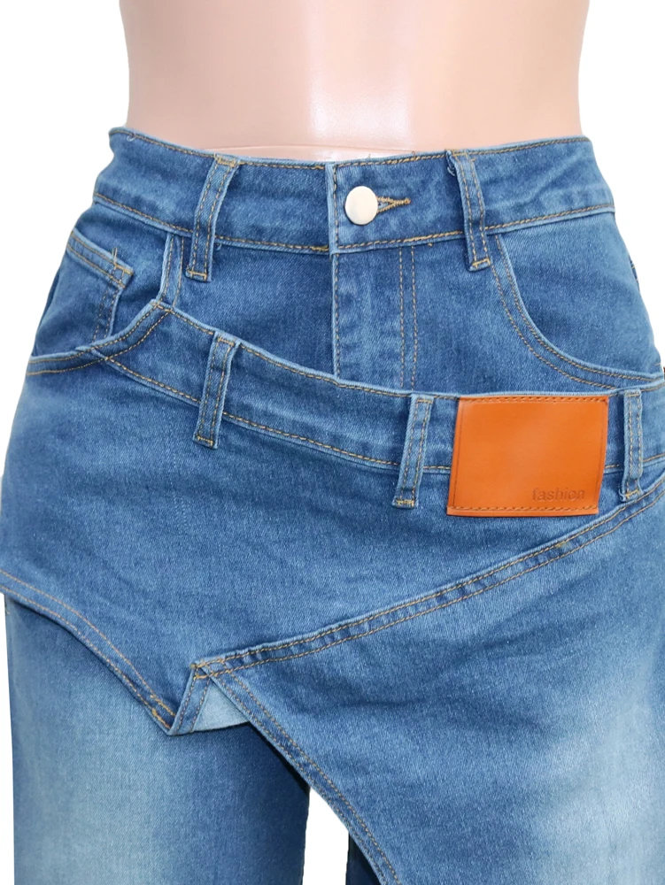 JENYAGE Damen Trendige Einzigartige Asymmetrische Wickel-Jeans mit Hoher Taille und Weitem Bein, Dekorative Riemen, Streetwear Baggy Hosen – Detail 11
