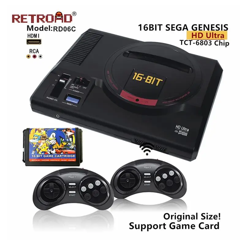 Top SEGA Genesis RETROAD RD06C HD Ultra MEGADRIVE1 Entertainment Console Support Game Cartridge Wireless Gamepads 170 Games