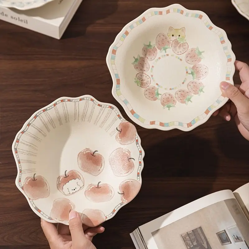 Fruit ceramic plate underglaze color Jingdezhen original hand-painted tablewareFrenchpastoral high-value household dessert plate