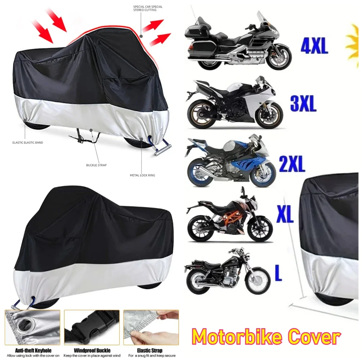 

Motorcycle Cover M L XL XXL XXXL XXXXL Universal Outdoor Uv Protector Bike Rain Dustproof Scooter Covers Waterproof
